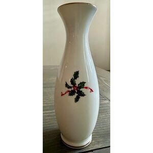 Vintage Lefton China Holly‎ Berries White Gold Trim 7" Vase